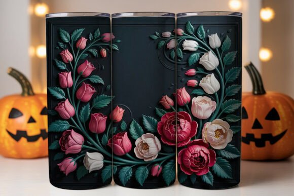 3D Bas-Relief Floral 20oz Tumbler Wrap Graphics