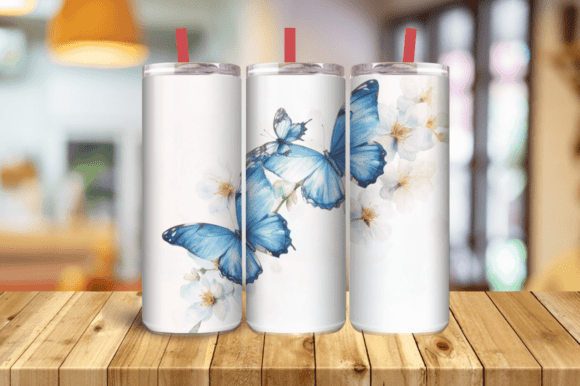 3D Blue Flower Butterfly 20oz Tumbler Wr Graphics & Tumbler Wraps