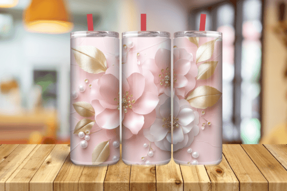3D Blush Pink Gold Flowers and Pearls 20 Graphics and Tumbler Wraps