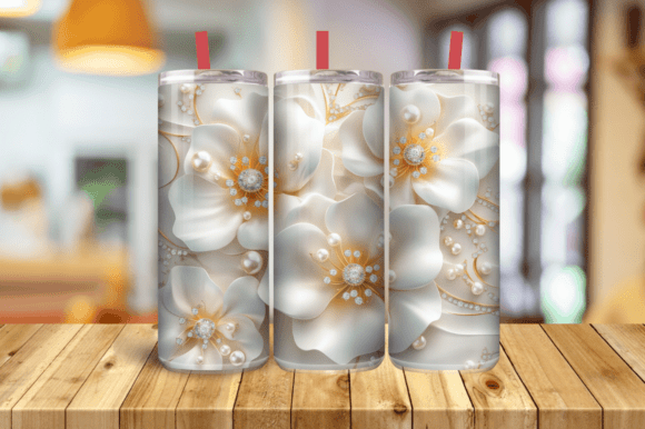 3D Boujee Gold Flowers Pearls Diamonds Graphics and Tumbler Wraps
