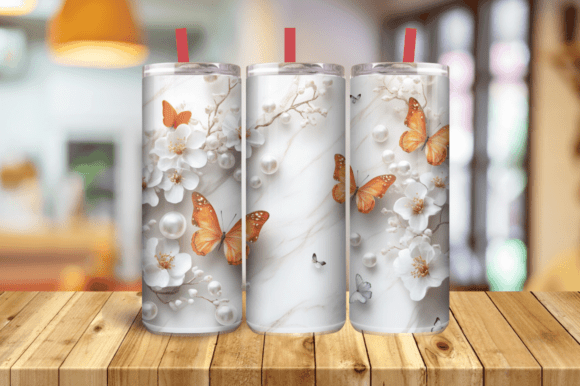 3D Butterflies Flowers Tumbler Wrap