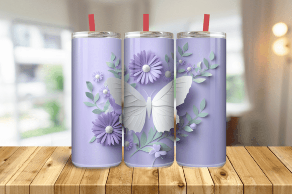 3D Butterfly Tumbler Wrap Purple Graphics