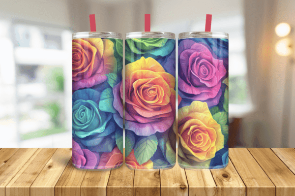 3D Colourful Rose Flowers Tumbler Wrap Graphics for Tumbler Wraps