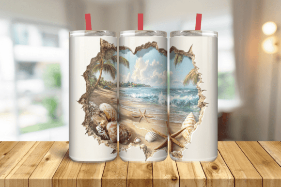 3D Cracked Wall Beach Sea Shells Tumbler Graphics and Wraps