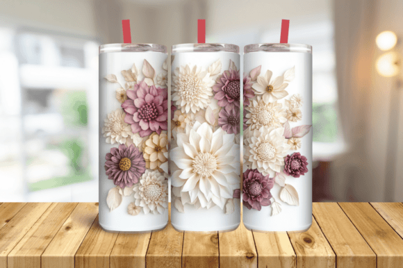 3D Cream Burgundy Flowers 20 Oz Skinny Graphics and Tumbler Wraps Review