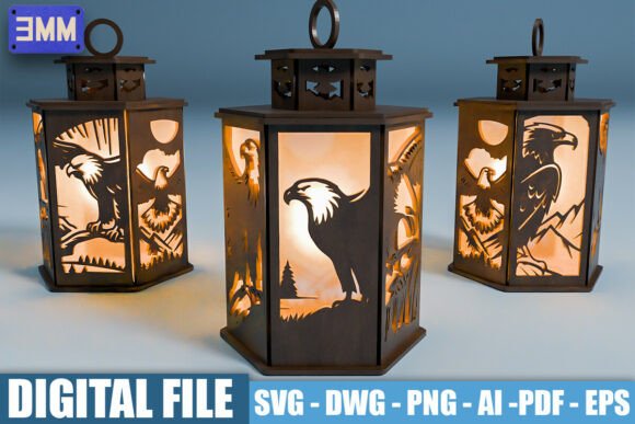 3D Eagle Lantern Laser Cut Files for Stands and Editorial Design
