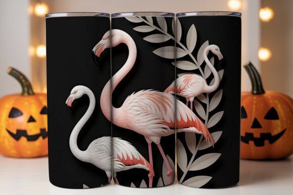 3D Flamingo Floral Graphics for Tumbler Wraps