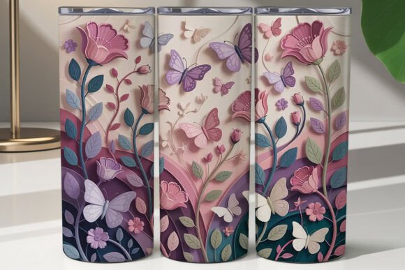 3D Floral Butterfly 20oz Tumbler Wrap Graphics and Tumbler Wraps