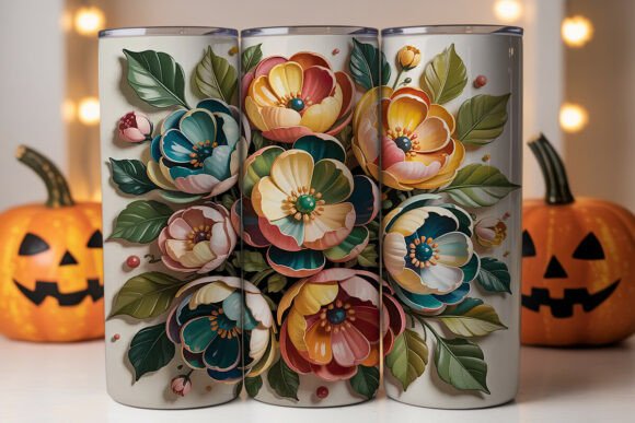 3D Floral Tumbler Wrap PNG