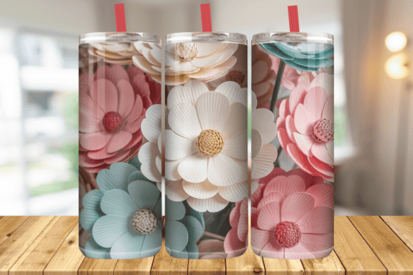 3D Flowers Mug Sublimation Tumbler Wrap Graphics