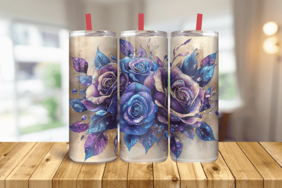 3D Flowers Roses 20 Oz Tumbler Wrap PNG Graphics