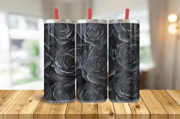 3D Flowers Tumbler Wrap, Black Roses Graphics and Tumbler Wraps