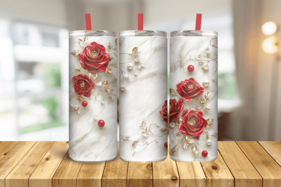 3D Flowers Tumbler Wrap, Red Roses Graphics and Tumbler Wraps
