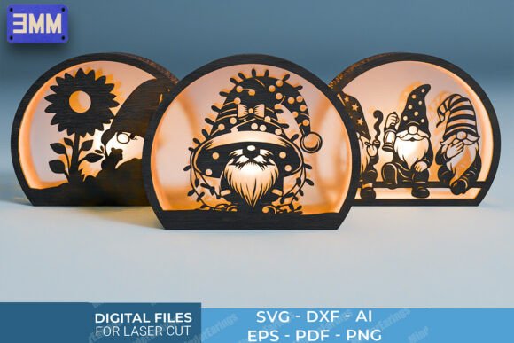 3D Gnomes with Lanterns Laser Cut Files for Stands