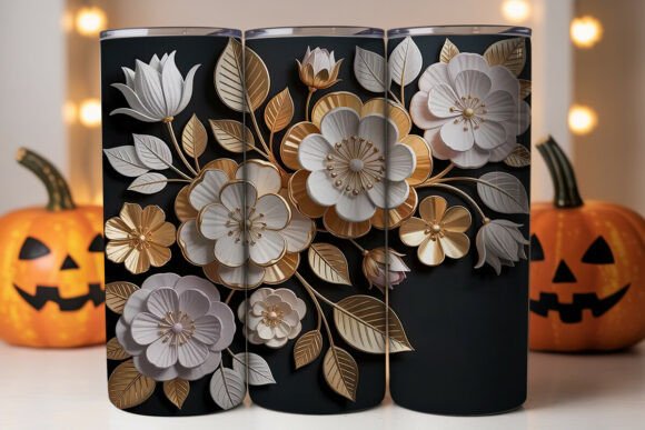 3D Gold White Floral Tumbler Wrap Graphics Review