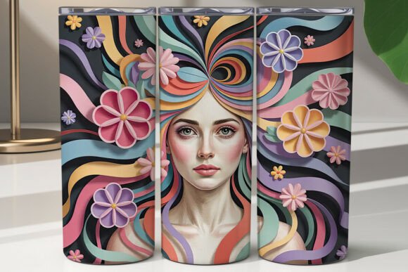 3D Paper Art Floral Woman 20oz Tumbler Graphics for Tumbler Wraps