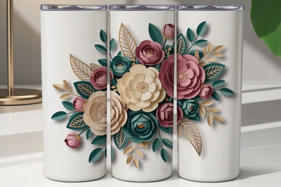 3D Paper Floral 20oz Tumbler Wrap Graphics and Tumbler Wraps