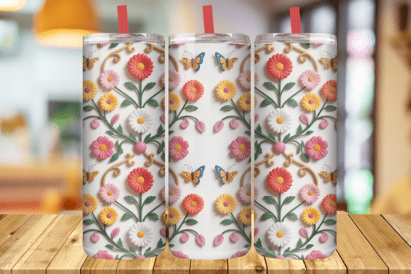 3D Papercut Daisy Tumbler Wrap Graphics