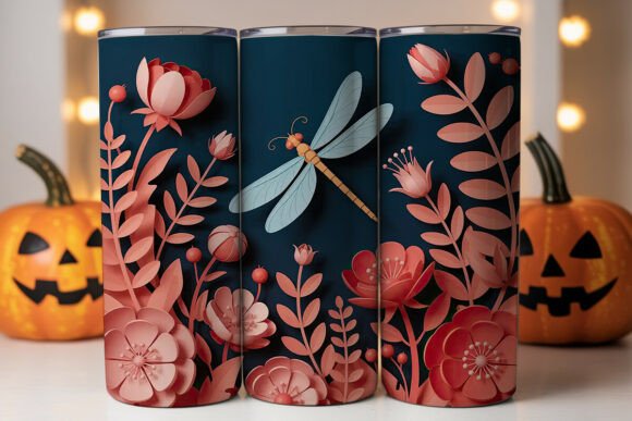3D Papercut Floral 20oz Tumbler Wrap Graphics