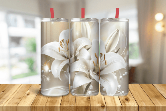 3D Pearl Gold Lily Flowers Botanical 20 Graphics and Tumbler Wraps