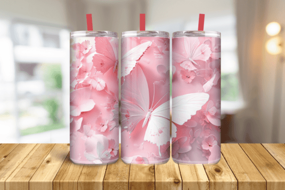 3D Pink Butterflies Cherry Blossom 20 Oz
