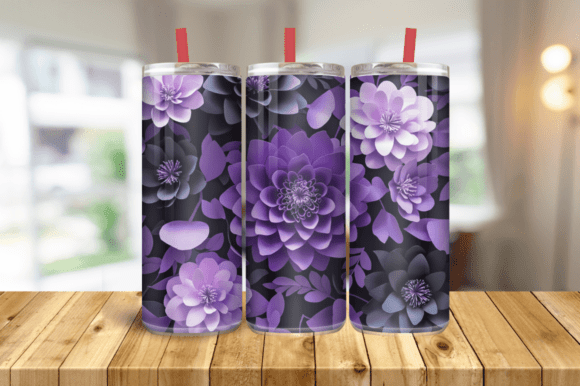 3D Pink Purple Flowers, 20oz Skinny Graphics and Tumbler Wraps