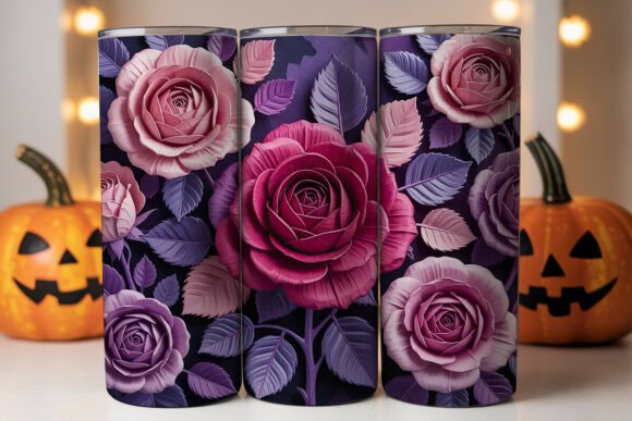 3D Pink Purple Roses 20oz Tumbler Wrap Graphics