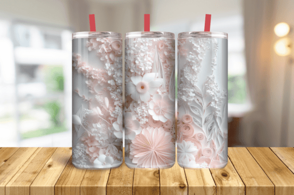 3D Pink Roses Floral Tumbler Wrap 20 Oz Graphics