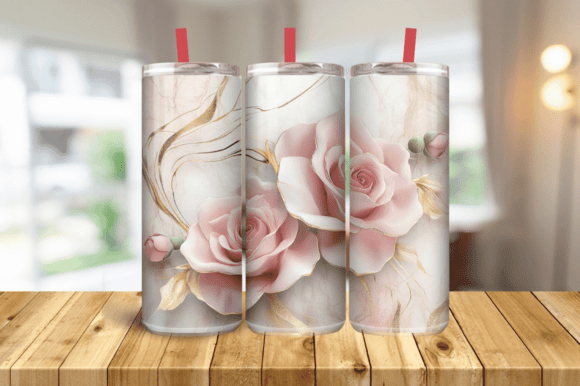 3D Pink Roses Floral Tumbler Wrap Graphics for Branding