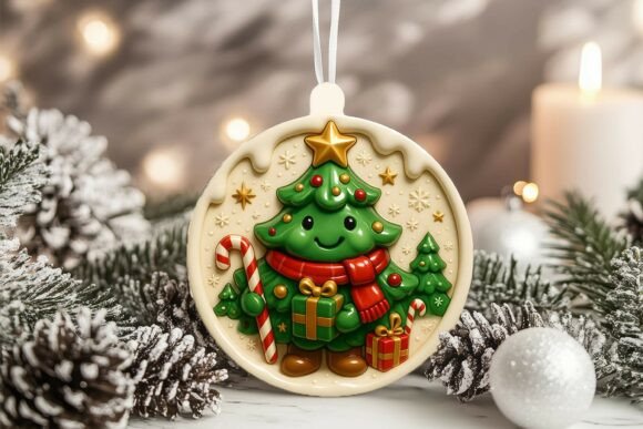 3D Porcelain Christmas Tree Ornament Graphics and Illustrations Review