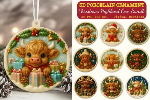 3D Porcelain Highland Cow Xmas Ornaments Bundle Review