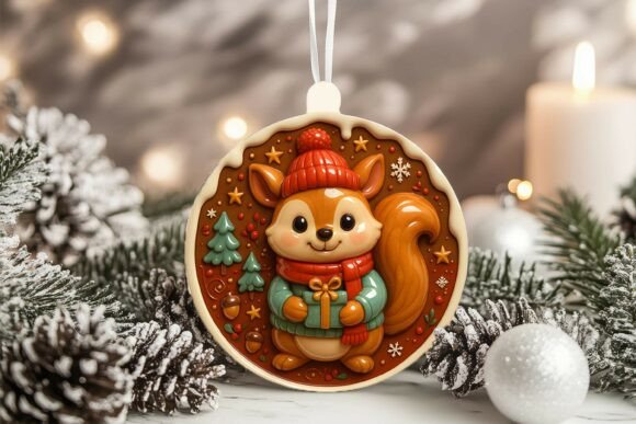 3D Porcelain Squirrel Christmas Ornament Graphics and Illustrations Review