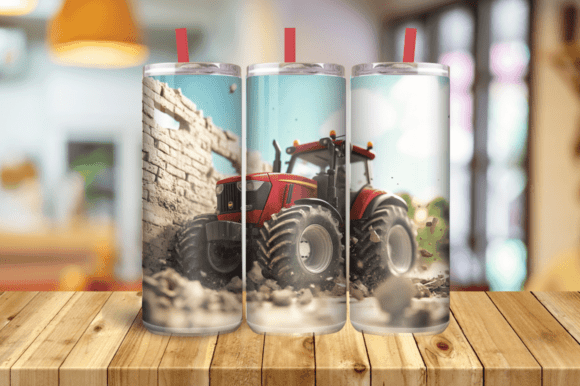 3D Red Tractor Break Through Tumbler Graphics and Crafts