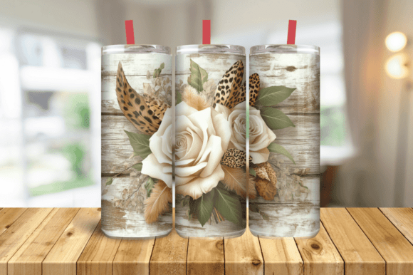 3D Roses and Leopard Print Boho Tumbler Graphics for Tumbler Wraps