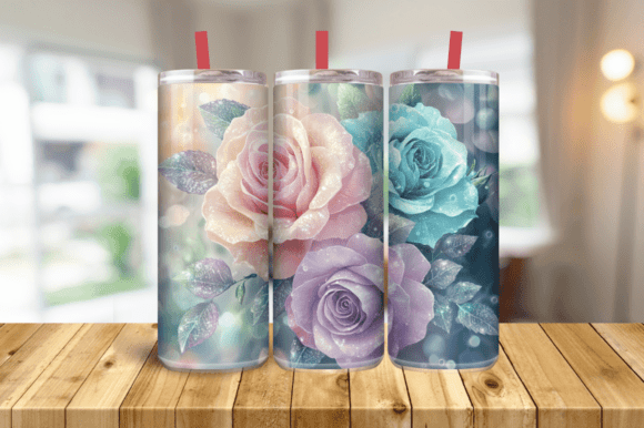 3D Roses Floral Tumbler Wrap, Straight Graphics
