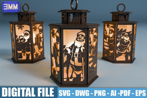 3D Santa Claus Lantern Laser Cut Files
