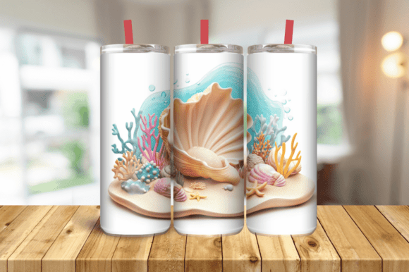 3D Seashell Tumbler 3D Tumbler Wrap Graphics and Tumbler Wraps