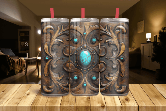 3D Western Leather Tumbler Wrap Graphics
