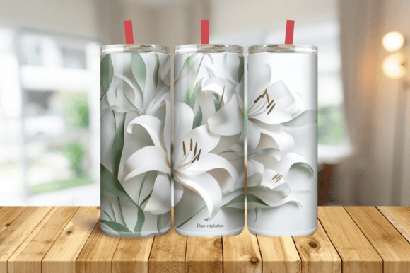 3D White Lilies Flowers 20oz Skinny Wrap Graphics