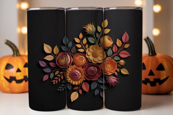 Autumn 3D Floral 20oz Tumbler Wrap Graphics for Editorial Use
