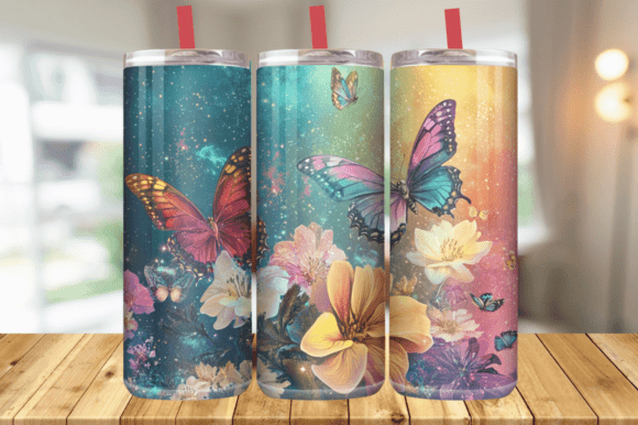 Fantasy 3D Butterfly Floral Garden Wrap Graphics and Tumbler Wraps
