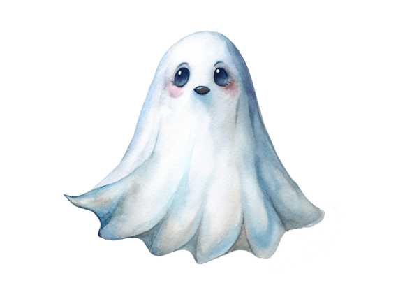 PNG White Ghost with Black Eyes 3D Icon Graphics and Illustrations