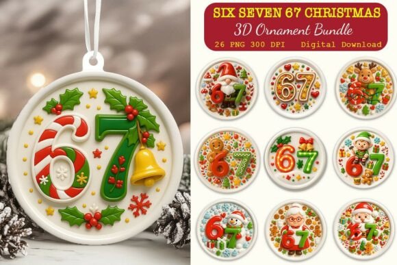 Six Seven 67 Christmas 3D Ornaments PNG Bundle Review
