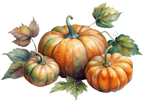Watercolor Pumpkin with Green Pumpkin 3D Graphics and Illustrations